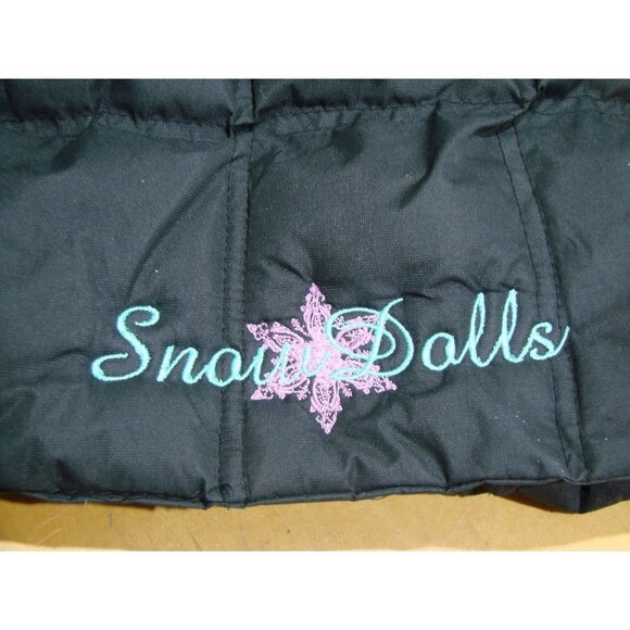 Snow Dolls Full Zip Hooded Puffy Puffer Vest Warm Black Logo Faux Fur Hood Sz L - Picture 11 of 14